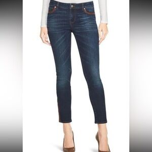 White House Black Market leather trim jeans
